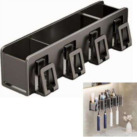 Porte Brosse à Dents et Gobelets, Support Brosse à Dent Électrique Mural, Rangement Brosse à Dent avec Compartiment, Organisateur Salle de Bain Brosse à Dents, pour Dentifrice Rasoir Peigne (1/5)