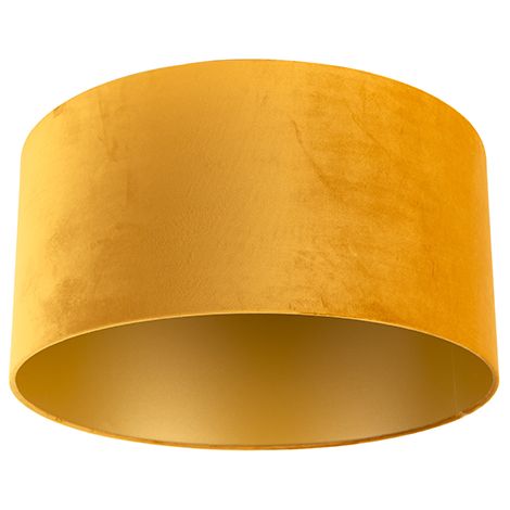 QAZQA Velvet Lampshade Yellow 50/50/25 with Gold Interior