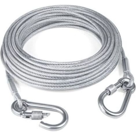 Serbia – Câble d'attache pour chien 15 m – Acier inoxydable 5 mm – Résistant à la rouille – Mousquetons de sécurité pour fixation