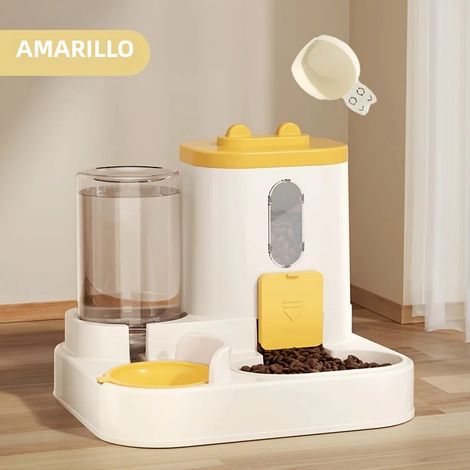 (Jaune) Distributeur automatique 2 en 1 de nourriture et d'eau pour chats et chiens, mignon (1/5)