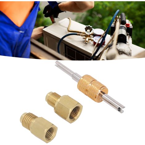 Kit de conversion de réfrigérant 3 pièces : 1/2 ACME vers 1/4 SAE, 1/4 SAE vers 1/2 ACME, clé pour obus de valve (1/5)