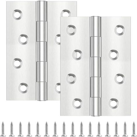 Bisagras para puertas - Juego de 4 bisagras de acero inoxidable de 100 mm x 70 mm con 32 tornillos.