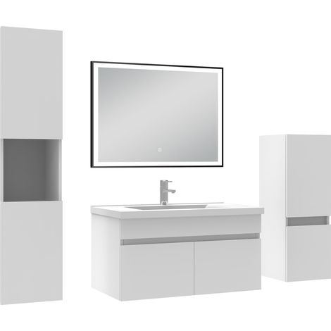 Océan Meuble simple vasque 80cm avec colonne et miroir lumineux 3 couleurs et dimmable blanc (1/5)