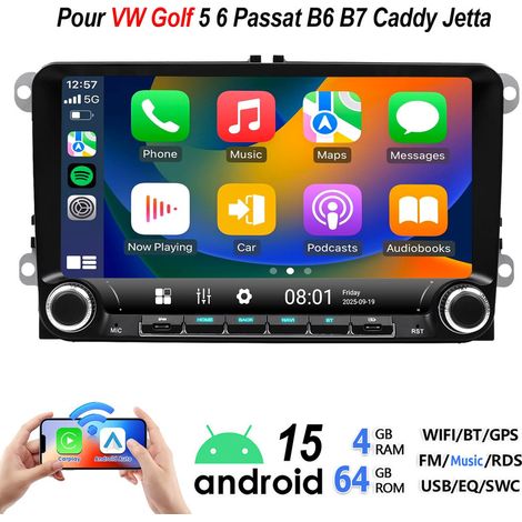 Autoradio avec navigation Android 15 et CarPlay pour VW Golf 5, 6, Passat B6, B7, Caddy, Jetta RDS - 4+64G (1/5)