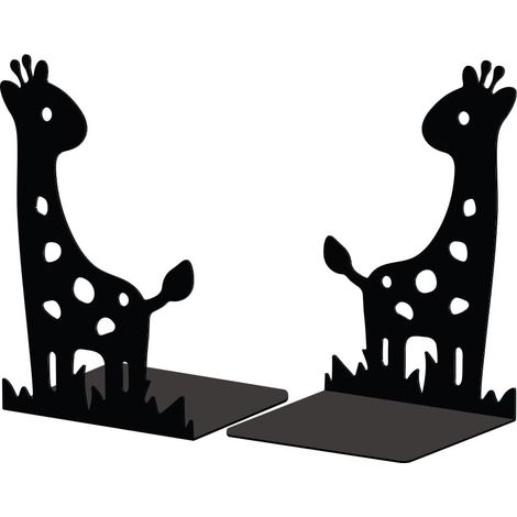 Serre Livre Metal Noir, Serre-Livres Girafe Design Moderne Serré Livre Decoratif Bureau pour Bureau, Cuisine, Étagère et Bibliothèque, 1 Paire (1/5)