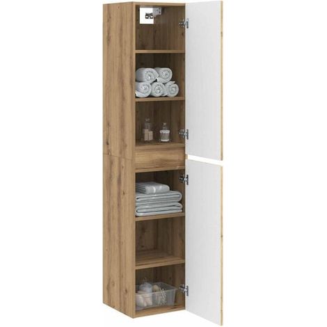 Meuble Salle de Bain Suspendu en Chêne Massif Artisanal - Design Moderne et Élégant, Rangement Pratique pour Lavabo (1/5)