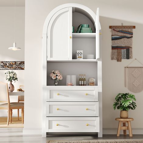 Armoire de rangement avec hautes arches, tiroirs et portes portes d'armoire de rangement autoportantes avec hautes arches. (1/5)