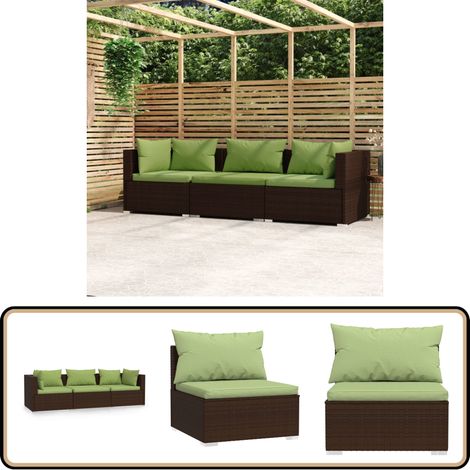 3-Sitzer-Sofa mit Kissen Braun Poly Rattan - Gartenmöbeln - Ratan Möbel - Outdoor Sofa - Lounge Set - Gartenlounge
