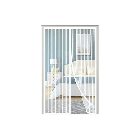 Porte moustiquaire magnétique AIDUCHO, porte moustiquaire magnétique à mailles super denses, rideau anti-insectes avec ruban adhésif, bâtons magnétiques, fermeture automatique, blanc, 120x210cm (1/5)
