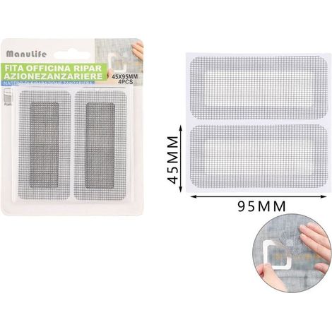 TrAdE Shop Traesio - Set 4 Toppe Adesive A Rete Grigia Per Riparazione Fori Strappi Zanzariere 45x95mm 622153 - (1/3)