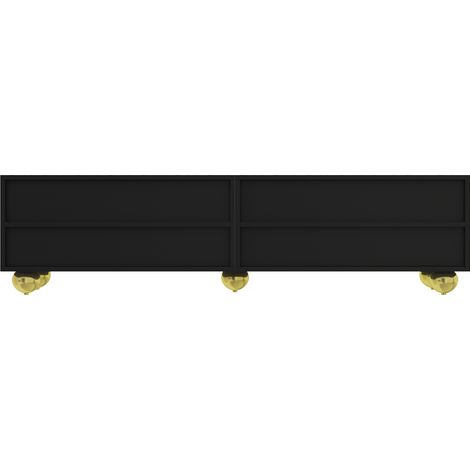 ELVMI TV-Schrank mit 4 Türen und Innenregalen, Push-to-Open, für Wohnzimmer, aus Spanplatte, 170 × 38 × 44 cm, Schwarz (1/5)