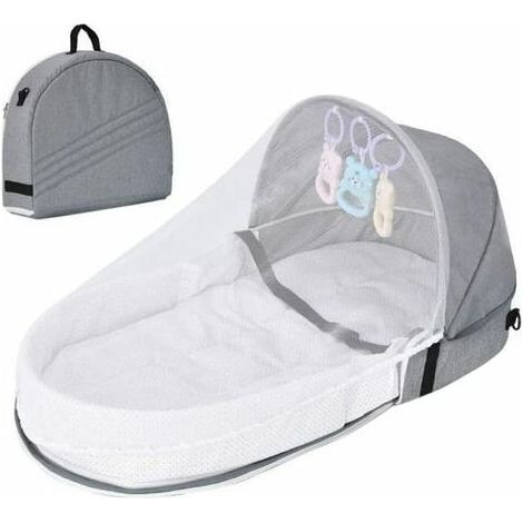 Lit de voyage pour bébé avec moustiquaire à baldaquin, lit bébé pliable avec moustiquaire Lit de voyage bionique en coton respirant Nid câlin Anti-moustiques Lit bébé portable pour 0-36 mois (Gris.) (1/5)