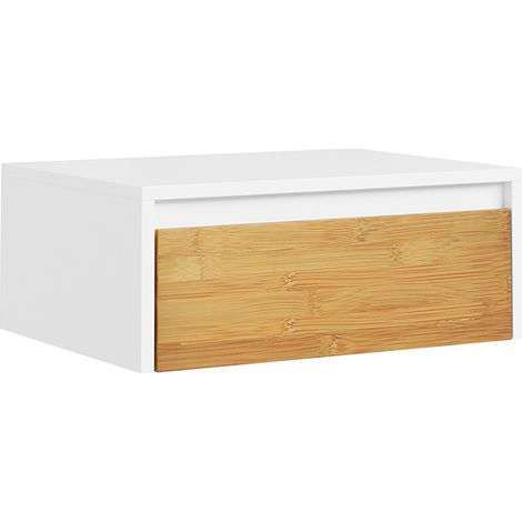 SoBuy Nachttisch Weiß mit 1 Schublade Wandregal mit LED-Licht vorbereitet Schubladenkommode aus Spanplatte 40×30×11 cm Tragkraft 13 kg FBT174-E-WN (1/5)