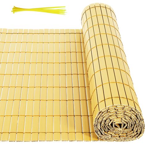 Randaco PVC Sichtschutzmatte Balkon – Stabiler Wind- & Sichtschutzfür Balkone und Gärten, Terrasse & Zaun Bambus 90x300cm