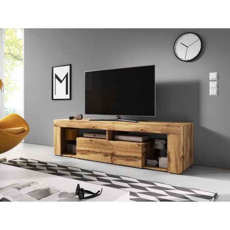 Meuble TV EVEREST coloris chêne 140x35x50 cm-Beige-Beige-140 --