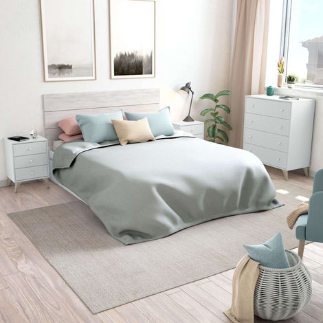 Conjunto Habitación Matrimonio Color Blanco Estilo Nórdico (cabecero + 2 Mesitas + Cómoda)