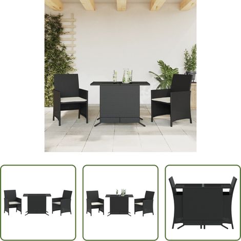 Table de jardin - Ensemble de bistro 3 pcs avec coussins noir résine tressée (1/5)