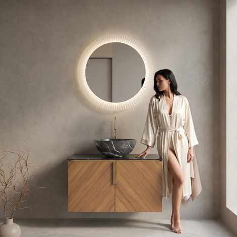 Mobile bagno sospeso 76x50x55 cm - mobile sottolavabo sospeso con lavabo a catino e top in pietra sinterizzata - multistrato e ceramica - marrone (1/5)