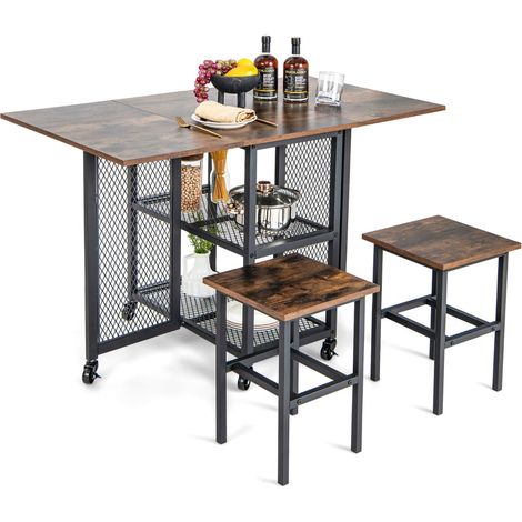 Ensemble de table et chaise salle à manger 5 pièces 120 x 70 x 75 cm avec 2 tabourets pratiques style moderne en MDF marron et noir
