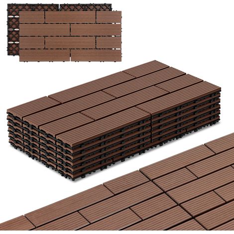 Jiubiaz Piastrelle da esterno WPC 30x60 cm 18 pezzi 3 m², marrone rossastro, a incastro (1/5)