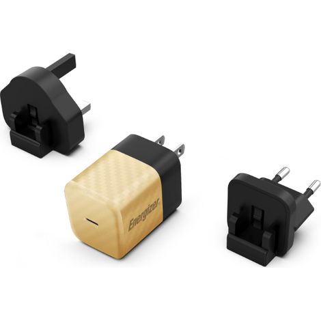 Energizer Ultimate - Caricabatterie da parete da viaggio multipresa UE/Regno Unito/USA GaN USB-C 20W PD (Oro) (1/5)