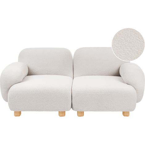 Sofá modular de 2 plazas de bouclé patas de madera moderno blanco crema Amli
