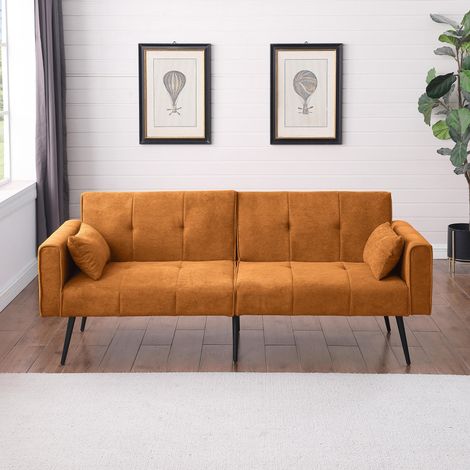Canapé-lit futon pliable en tissu orange 175 x 71 x 71 cm avec pieds métal, OKWISH (1/5)