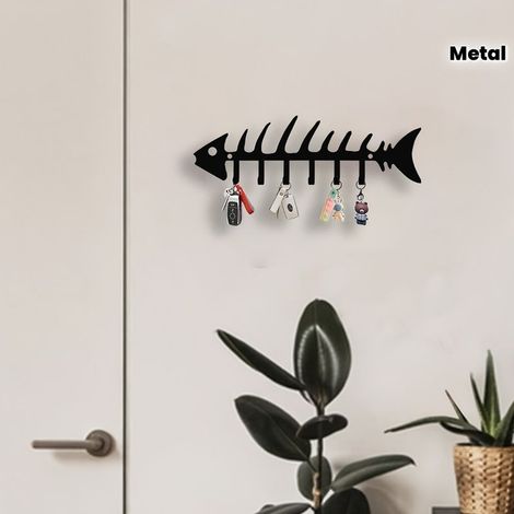 Crochet mural en métal motif arête de poisson — Rangement pour clés et décoration murale (1/5)