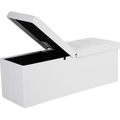 Baúl de almacenamiento tapa plegable por 2 lados banco de almacenamiento capacidad 120 litros banqueta de color blanco 120000218 (1/4)