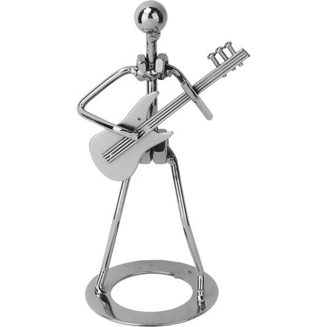 Figurine homme guitariste en fer forgé noir vintage, décoration de comptoir bar maison, ornement scène musicale. (1/5)