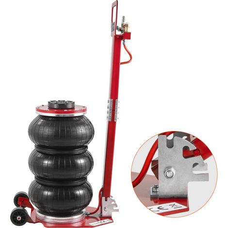 Cric pneumatique rouge 3 tonnes triple soufflet, vérin à air, 6 tubes acier, levée 45 cm, garage, camion et 4x4 (1/5)