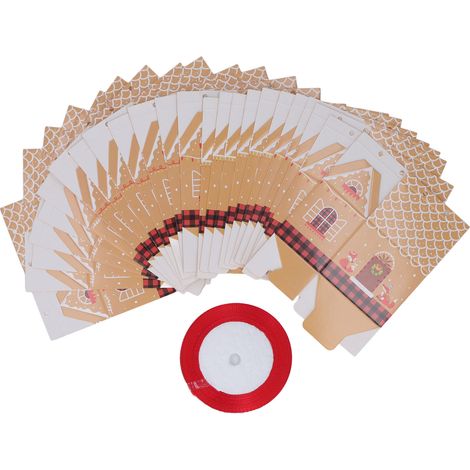 Lot de 24 boîtes cadeaux de Noël en papier rigide, motif classique, structure solide pour fêtes, mariage, anniversaire, emballages festifs robustes. (1/5)
