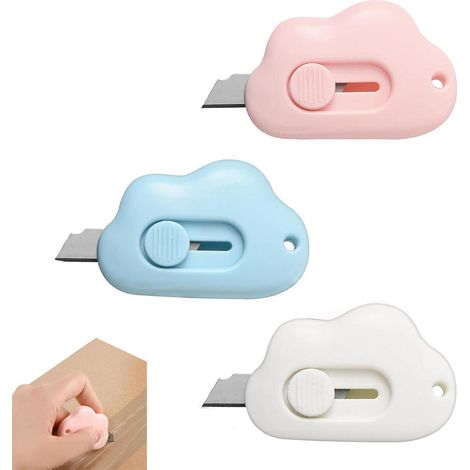 Lot de 3 mini-couteaux avec lame de sécurité, rétractable, pour papier et colis