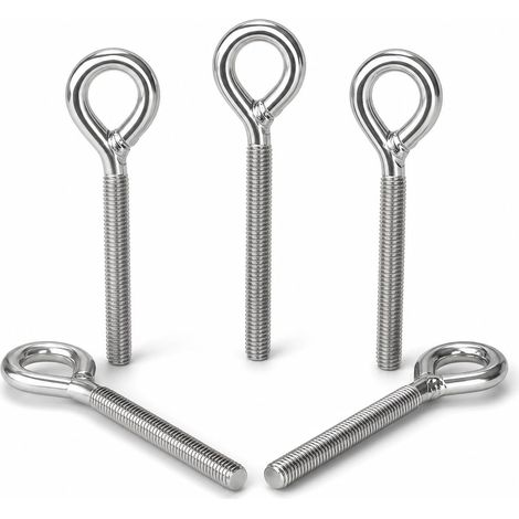 Boulon à Oeil M10 5 Pièces en Acier Inoxydable 304, 114,5 mm – Vis à Anneau avec Tige Filetée de 71 mm pour Levage, Suspension et Fixation de Câbles, Piton à Visser (1/5)