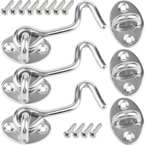 Crochet Porte, 3 Pcs 7.5cm Loquet Porte Exterieur,Crochet Fermeture Porte,Crochet Cabine en Acier Inoxydable,Verrou de Porte Interieure Avec Vis de Montage,Targette de Porte Pour Fenêtre,Grange (1/5)