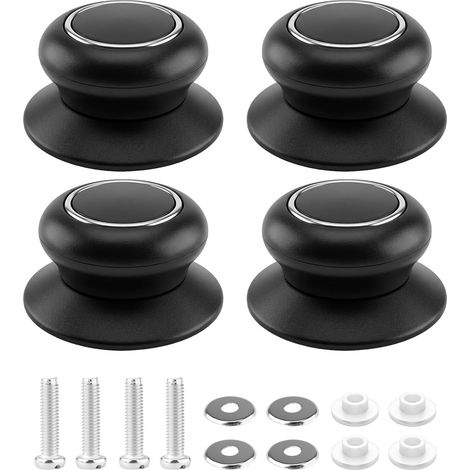 4 Pièces - Poignée Couvercle - Bouton Casserole - En Bakélite Résistant Chaleur - Design Ergonomique Antidérapant - Pour Cuisine Quotidienne - Noir - 5cm x 5cm (1/5)