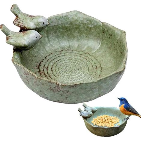 Comedero redondo verde - Cerámica resistente a las heladas - 16 x 16 x 8 cm (1/5)