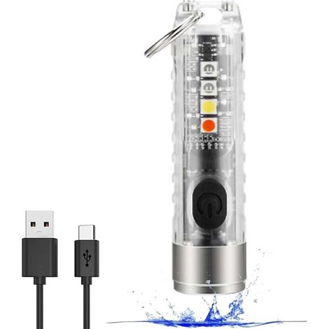 Mini lampe de poche puissante rechargeable avec 6 modes d'éclairage avec lumières UV rouges et bleues, porte-clés avec aimant dans la base (1/5)