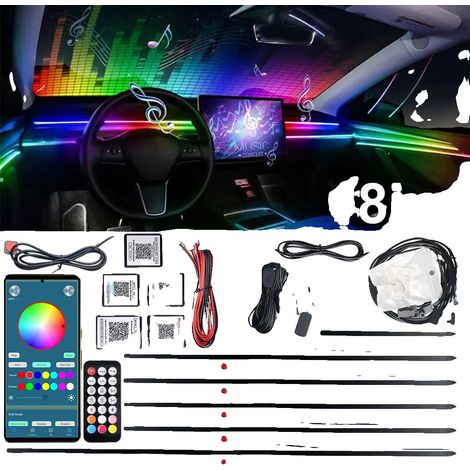 Bandes LED intérieures pour voiture, options de couleur RVB, contrôle sans fil, 18 en 1, RGB-a (1/2)