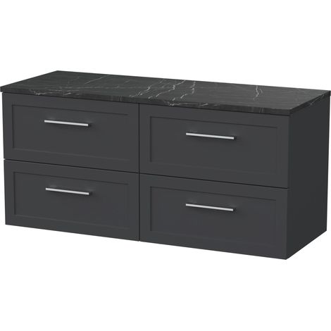 Stonnall Traditional Wall Hung 4 Drawer Vanity Unit with Laminate Worktop, 1200mm, Dark Grey (1/4)