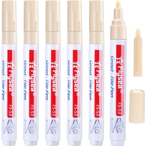 6 Pièces Stylo de Carrelage pour Restauration et Réparation de Coulis Mural - Marqueur de Remplissage pour Mur, Sol, Cuisine (Beige) (1/5)