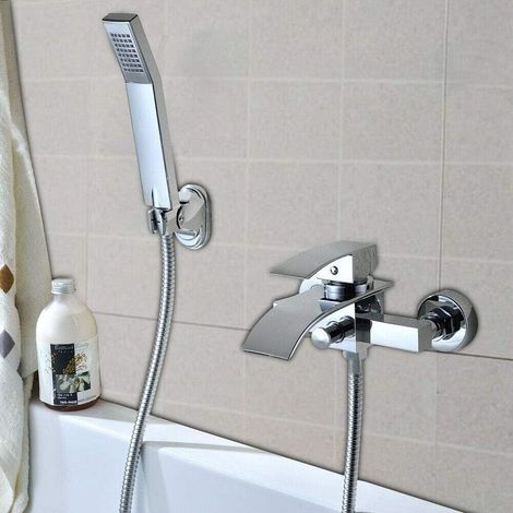 Badewannenarmatur Dusch Set, Badewannenarmatur mit Handbrause Duschsysteme Duscharmatur mit Wasserfall Auslauf Wannenarmatur Badarmatur