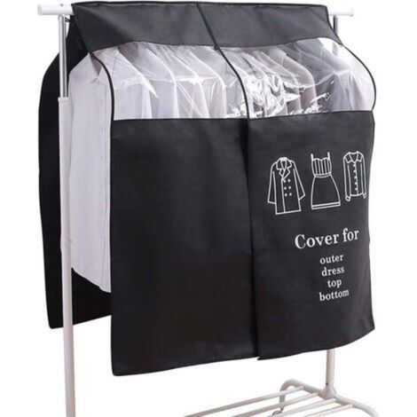 Housse Protège Housses de Vêtements 120 × 120cm Noir Housse de Anti-Poussière Protection Portant Universelle Garment Covers pour Tringle à Vêtements (1/5)