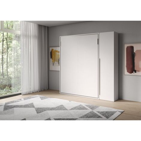 Lit Français Escamotable Vertical Versia Sofà 140 Avec Armoire 1 Porte Droite En Blanc (1/2)