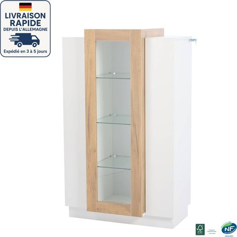 MODFU - Vitrina LED de cristal de 120 cm con 3 estantes, unidad de almacenamiento, 74×40×120 cm, blanco y natural (1/5)
