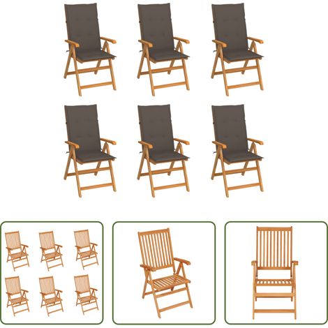 Chaise de jardin en bois -  Chaises de jardin lot de 6 avec coussins taupe Bois teck massif (1/5)