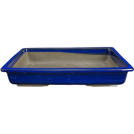 Vaso per bonsai Giapponese Morrisan rettangolare in gres smaltato blu 28x19,5x5 cm - B19-30a (1/4)