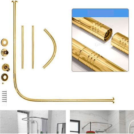 Tringle à rideau de douche télescopique en acier inoxydable perforé en forme de L pour magasins de vêtements (couleur or, 68-98 cm x 68-98 cm) (1/4)