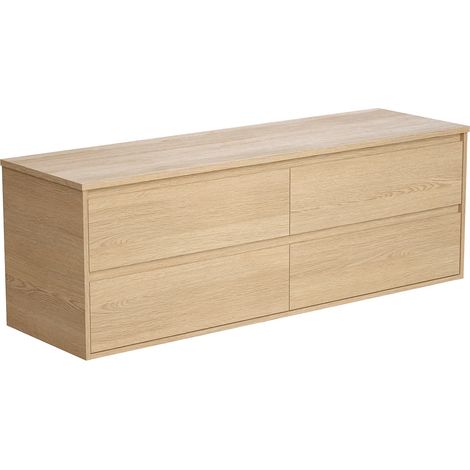 Meuble sous vasque suspendu avec planche - Placage chêne - 150 cm - MILIPAM (1/5)