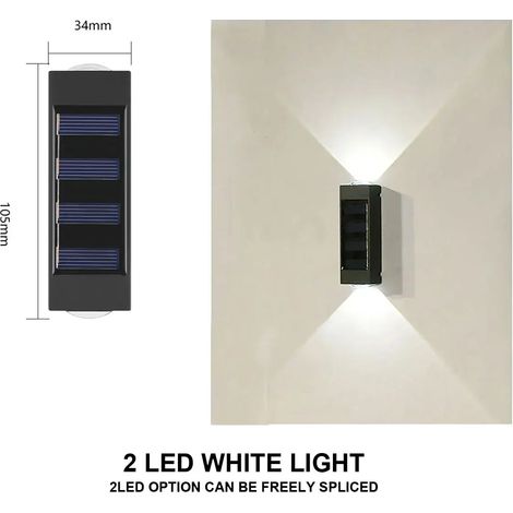 (1PC-2LED-BLANC) Lampe murale solaire d'extérieur étanche à LED, éclairage solaire vers le haut et vers le bas, lampe décorative pour jardin, balcon, cour ou rue (1/5)